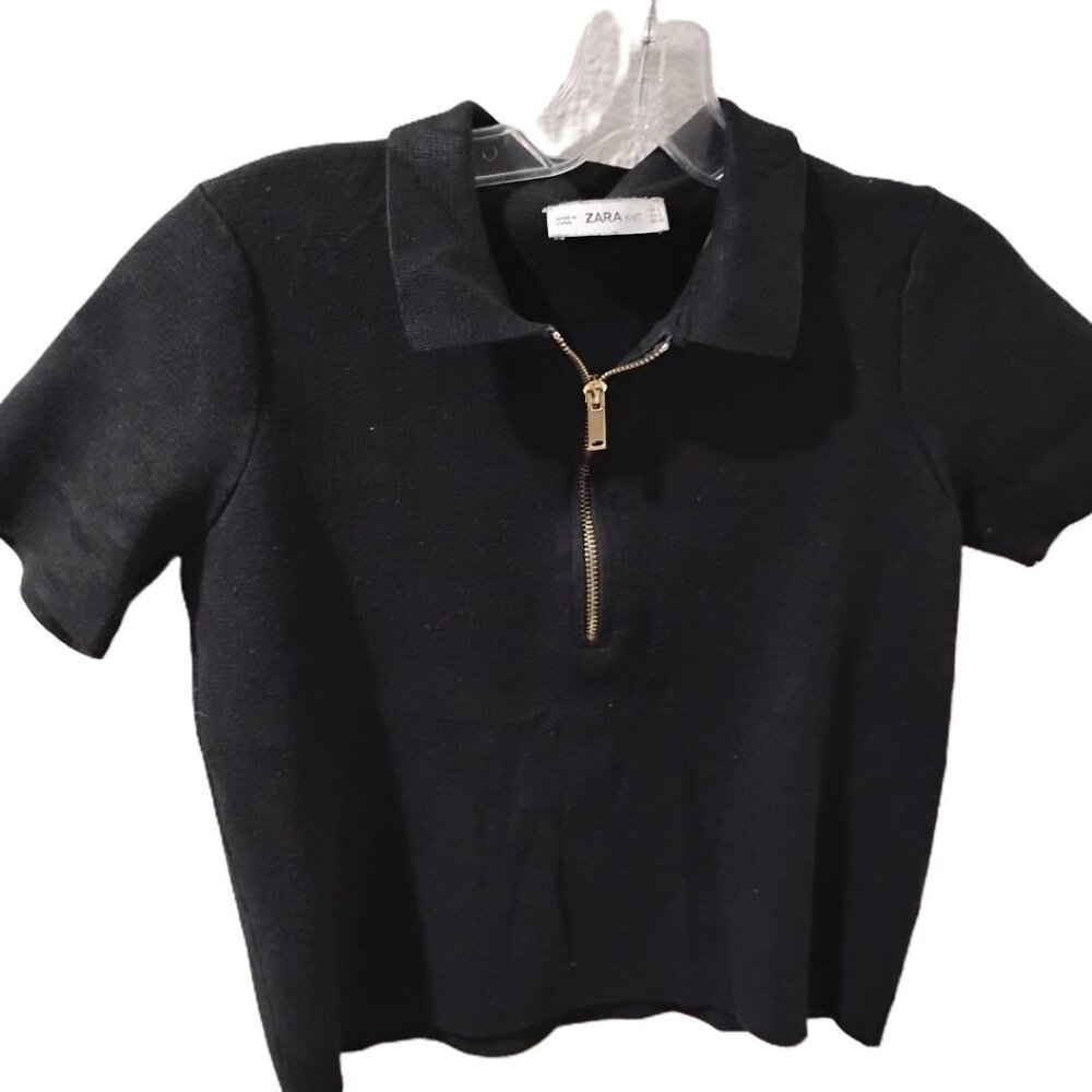 ZARA-S- CROP TOP SWETERS ZIPPER GOLDEN METAL, SLEEVES